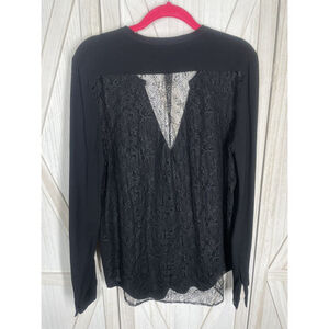 Sandro Paris Black Lace Back Long Sleeve‎ Blouse Size M